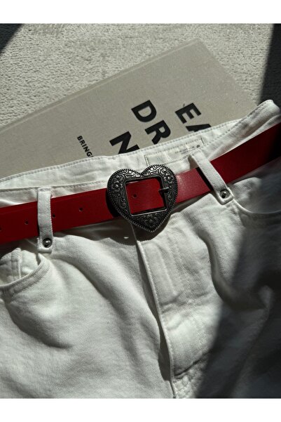 coaksco Cureaua roșie cu cataramă neagră în formă de inimă antică pentru femei