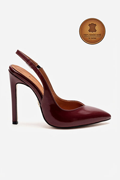 Ayakkabı Ateşi Genuine Leather Claret Red Patent Leather Pointed Toe Flat Sol...