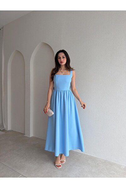 Mooi Butik Lydi̇a Bow Detailed Maxi Dress 4818 - Baby Blue