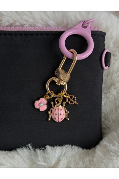 WhimsyWhite Lucky-Themed Pink Ladybug, Pearl Flower and Clover Figured Bag Or...