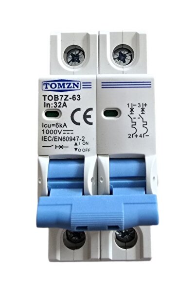 TOMZN 2P DC circuit breaker, 10A - 63A DC, 1000VDC, DIN rail installation, 2M