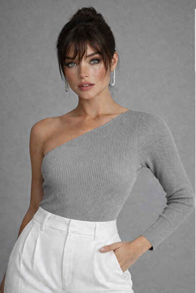 Be Best Women's Gray Single Sleeve Knitwear Blouse Be276