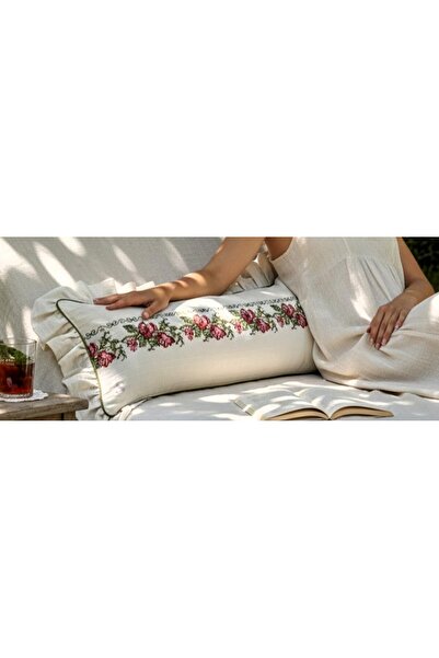 shules collection Κόκκινο τριαντάφυλλο κεντημένο με βολάν μαξιλάρι πλάτης καν...