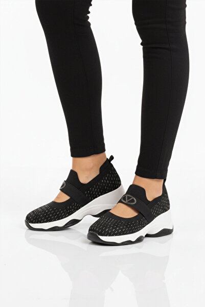 Guja Pantofi casual de damă, negri, cu bandă anorak și broderie cu pietre 26Y...