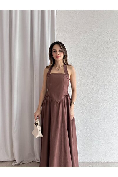 Mooi Butik Goldi̇e Maxi Dress 7462 - Bitter Brown