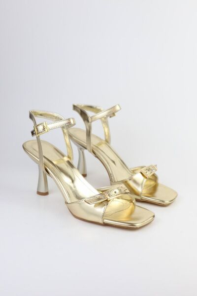 CİRON SHOES Gold Buckle Detailed High Heeled Women's Shoes Slippers and Sandals