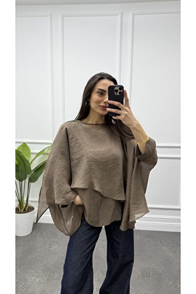 CurcunaShop Kadın Transparan Uçuşan Pelerin Bluz