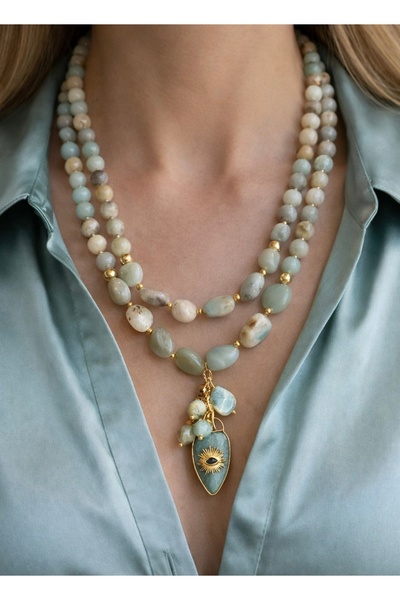 Takkı by Handan Amazonit taşı tasarım kolye, bileklik ve yüzük . Takım fiyatı...