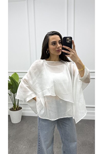 CurcunaShop Kadın Transparan Uçuşan Pelerin Bluz