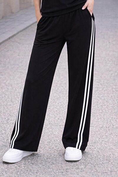 Mivelya Women's Polo Collar Stripe Detailed Two-Piece Tracksuit Set Comfortable Fit