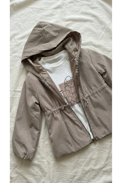 Sabi Girl's Stone Embroidered Hooded Lined Raincoat Triple Set