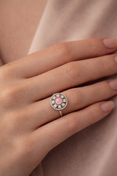 laria jewelry Pink Stone Rotatable Stress Anxiety Ring Adjustable