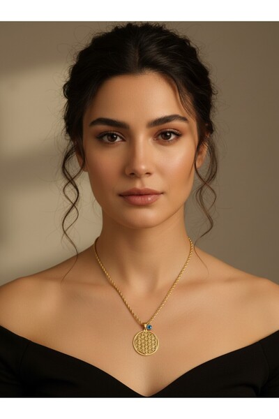 Multi JEWEL Çelik Kolye - Yaşam Çiçeği Nazar Boncuklu Kararmaz Burgu Zincir K...