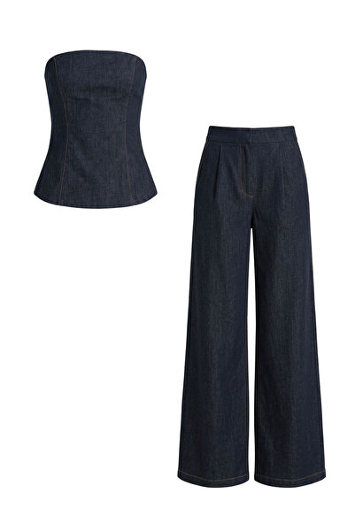 Moderk Bsk Model Viral Kot Denim Büstiyer Pantolon İkili Takım