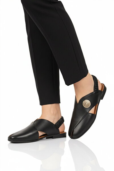 AYAKMOD Μαύρα γυναικεία σανδάλια από γνήσιο δέρμα 604 Z