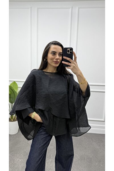 CurcunaShop Kadın Transparan Uçuşan Pelerin Bluz