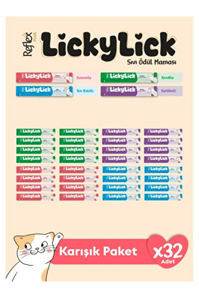 Reflex Plus Lickylick Sıvı Ödül Maması Karışık Paket 15 gr x 32 Adet