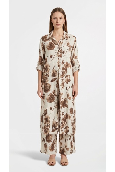 Rabiossa Women's Naturale Italian Linen Floral Patterned Set