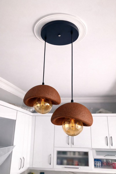 DREAM MODE Beton Görünümlü Modern Şık İskandinav Tarz 2 Başlı Avize (25cm) (A...