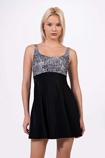 Endeep Women's Adjustable Strap Lurex Fabric Skirted Dress Swimsuit