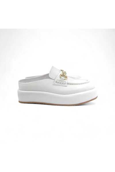 Oneka Shoes Women's Daily Sabo Slippers with Stone Buckle and White Nappa Lea...