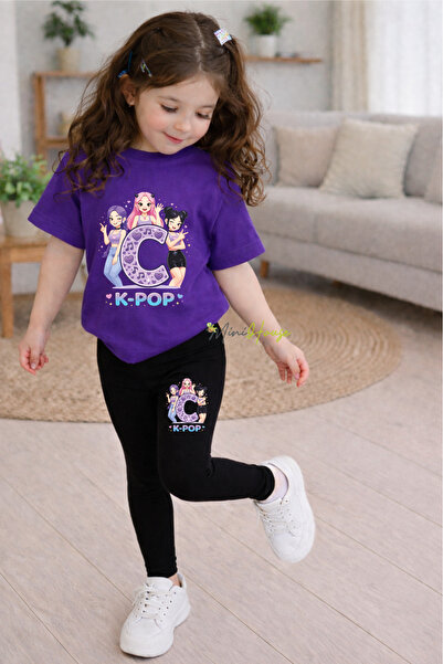 MiniHouse Set K-POP cu imprimeu litere, compus din tricou și colanți