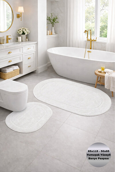 Modernsoft Rixora Krem Yumuşak Yüzeyli Deri ve Kaymaz Tabanlı Modern Banyo Pa...