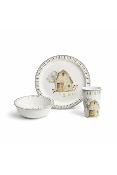 ggs طقم أطباق طعام للأطفال مكون من 3 قطع من الميلامين مستديرة الشكل