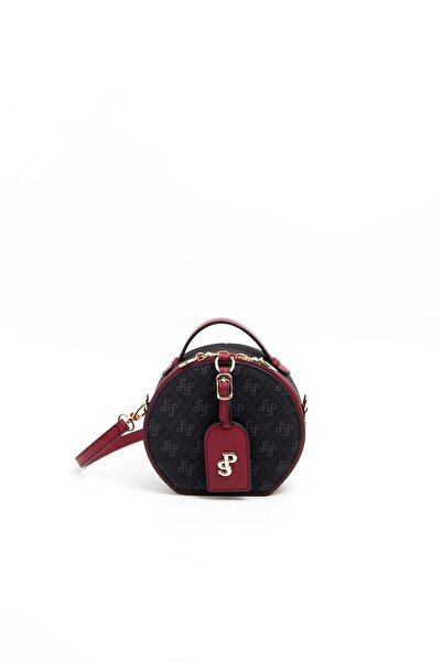 Silver Polo 1163 حقيبة يد نسائية باللون الأسود والأحمر الداكن