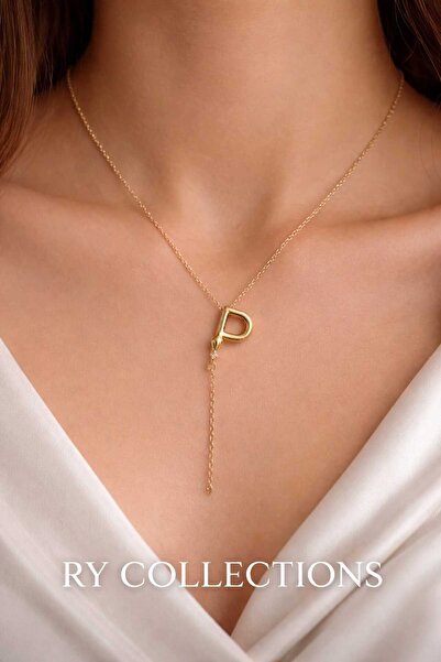rycollections Stainless Steel Gold Renkli Zirkon Taşlı P Harfli Alya Kolyesi