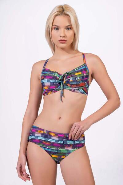 Endeep Women's Stripe Patterned Special Lurex Fabric Underwire Supported Biki...