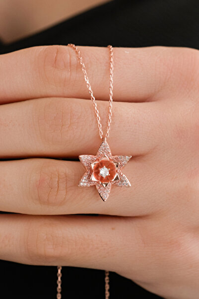 Fionte Accessories 925 Ayar Gümüş, Zirkon taş, Rose Altın Kaplama, Tasarım,3 ...