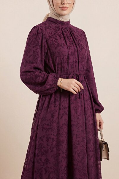 Modamorfo Rochie cu guler înalt, cu șireturi în talie, mâneci elastice, căptu...