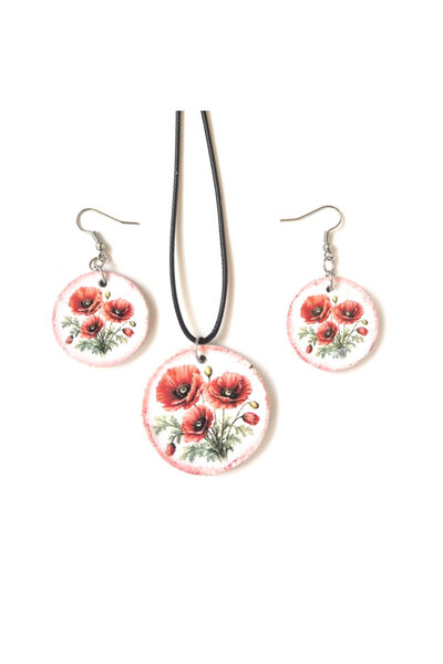 CrisArtDeco Set de bijuterii din lemn cu design mac