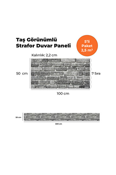 TAS-707 TAŞ GÖRÜNÜMLÜ 3D STRAFOR DUVAR PANELİ (5'Lİ PAKET)