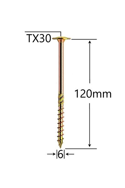 TORX Flat Head Wood Screw 6×120 mm TX30 – 30 pcs/box