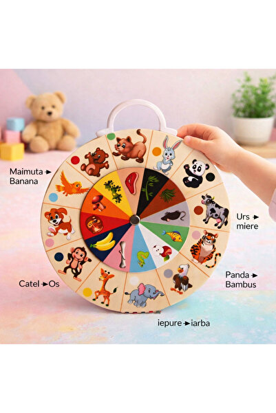 OEM 2 IN 1 - Wooden educational toy – Interactive animal wheel & multiplicati...