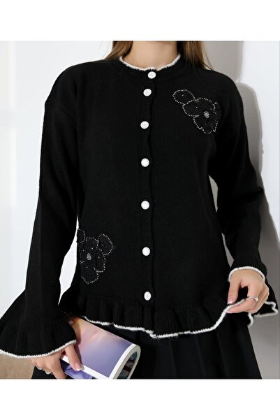 Kağanbutik Short Floral Detailed Cardigan