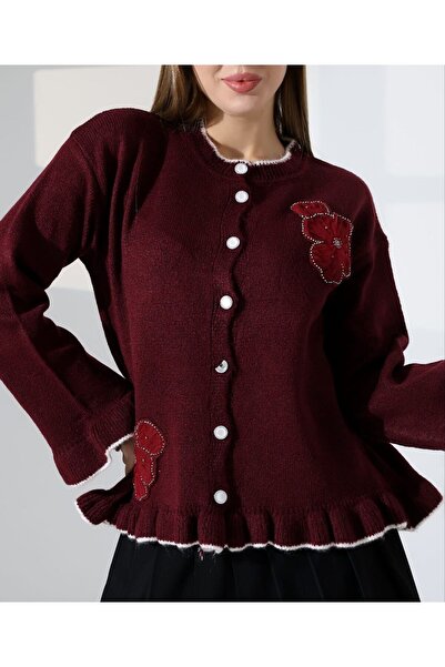 Kağanbutik Short Floral Detailed Cardigan