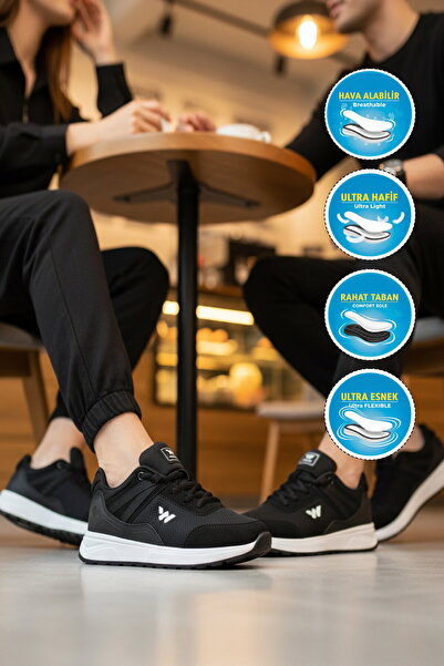 WALKWAY Black and White Mesh Lightweight Lace-Up Unisex Sports Shoes 7001 Omi...