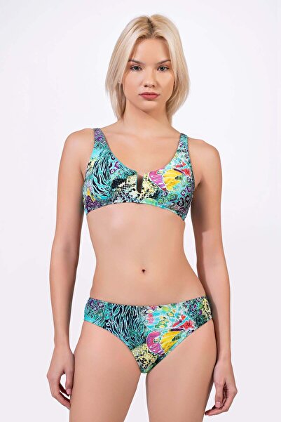 Endeep Women's U Detailed Patterned Gathering Bikini Set