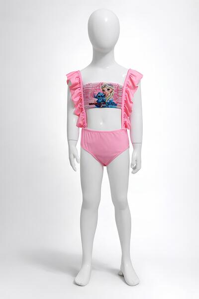 Belya Kids Wear Κοριτσίστικο μαγιό με χαριτωμένο σχέδιο και λεπτομέρεια με βο...