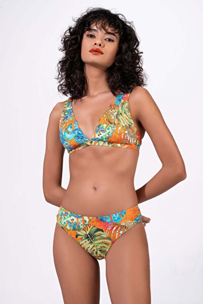 Endeep Women's Adjustable Strap Patterned Gathering Bikini Set