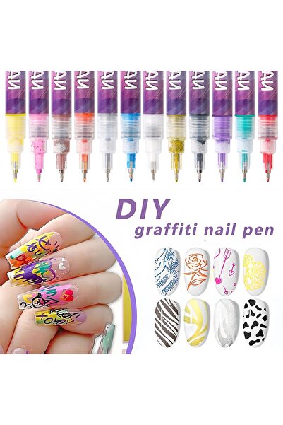 Bibilel Kit Nail Art, Bibilel, Set 12 Acrylic Markers for Nails, Ultra Fine T...