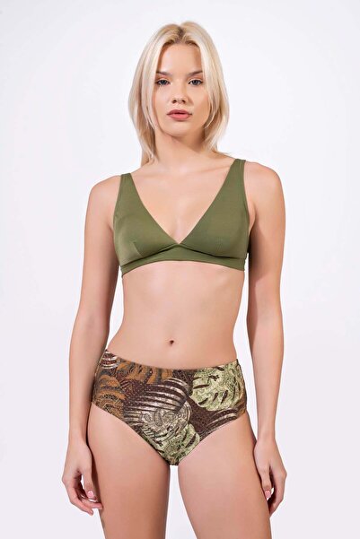 Endeep Women's Patterned Special Lurex Fabric High Waist Gathering Bikini Set