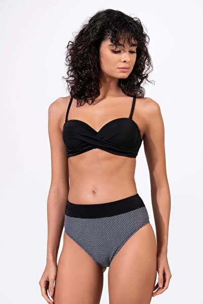 Endeep Women's Underwire Supported Polka Dot Patterned High Waist Bikini Set