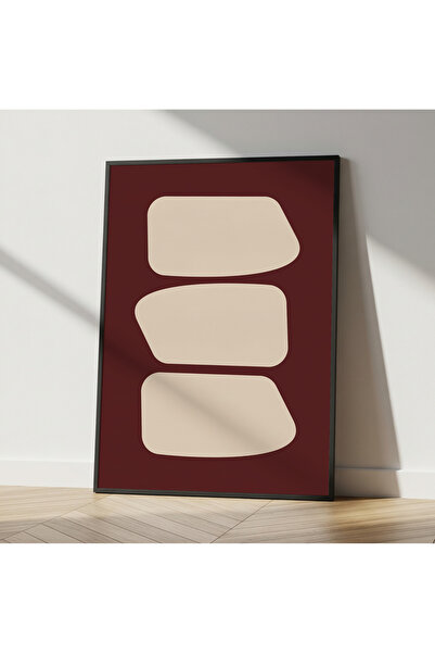 Rosaart Modern Minimal Bordo Krem Ahşap Çerçeveli Tablo–Organik Formlar | Jap...