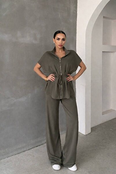 MEECY Set de pantaloni și jachetă neagră cu mânecă scurtă pentru femei - Deta...