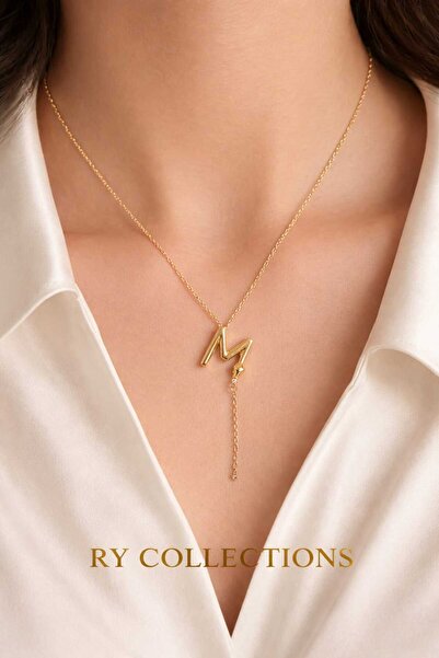 rycollections قلادة من الفولاذ المقاوم للصدأ باللون الذهبي مع حرف M مرصع بحجر...