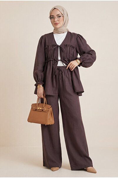 Modamorfo Lace-Up Front, Drawstring, Elastic Sleeves Modal Set - Plum